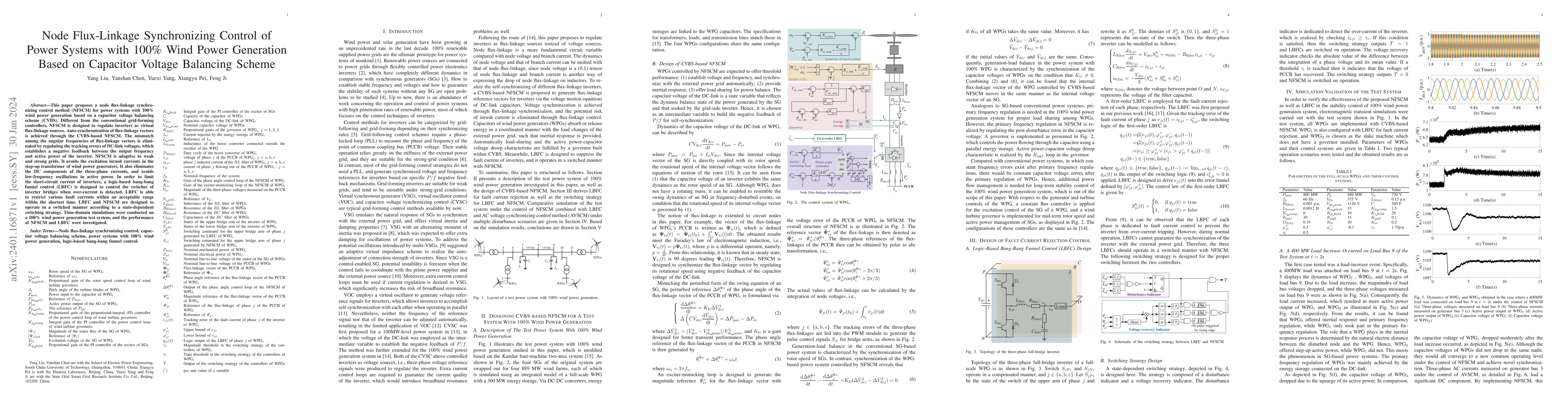 Thumbnail for Node Flux-Linkage Synchronizing Control of Power Systems with 100% Wind
  Power Generation Based on Capacitor Voltage Balancing Scheme
