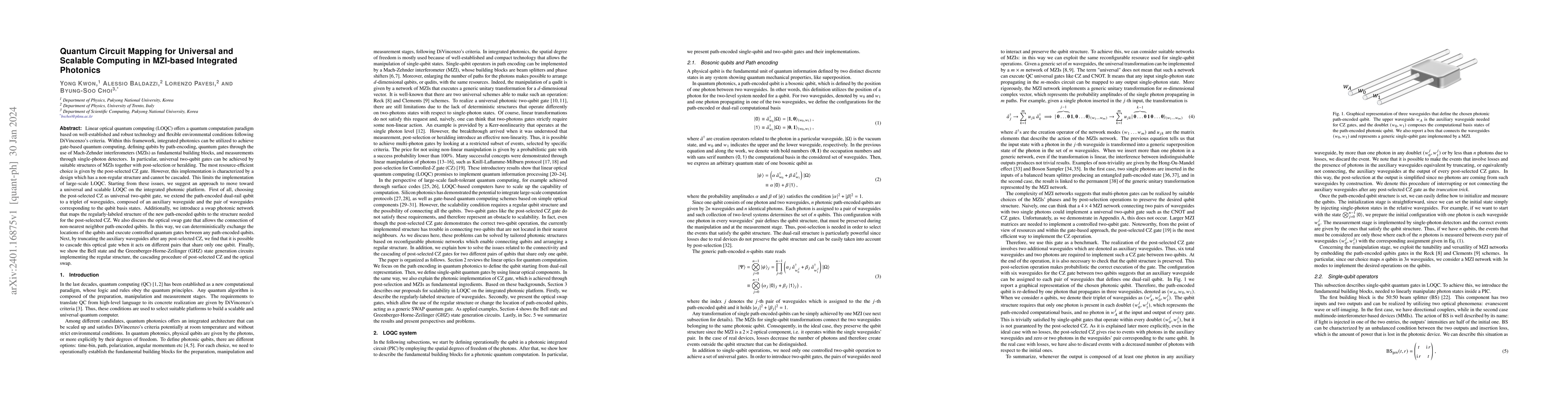 Thumbnail for Quantum Circuit Mapping for Universal and Scalable Computing in
  MZI-based Integrated Photonics