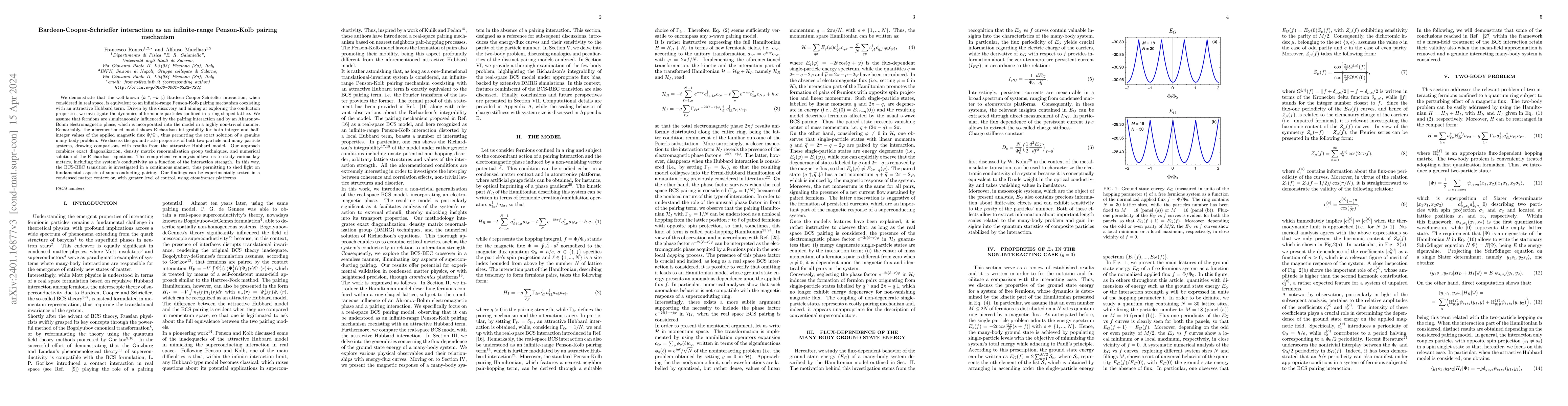 Thumbnail for Bardeen-Cooper-Schrieffer interaction as an infinite-range Penson-Kolb
  pairing mechanism