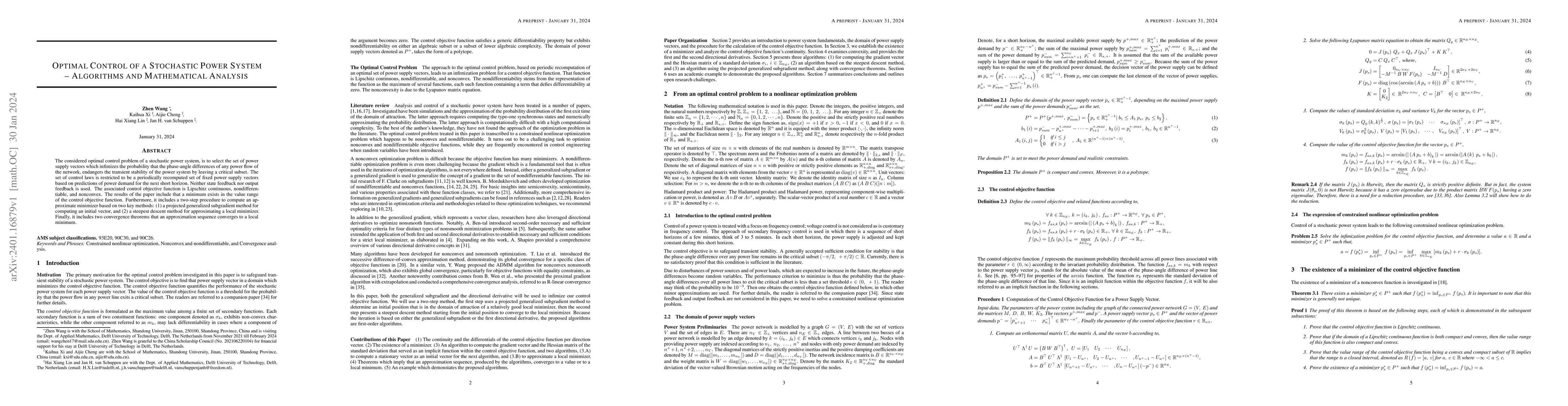 Thumbnail for Optimal Control of a Stochastic Power System -- Algorithms and
  Mathematical Analysis