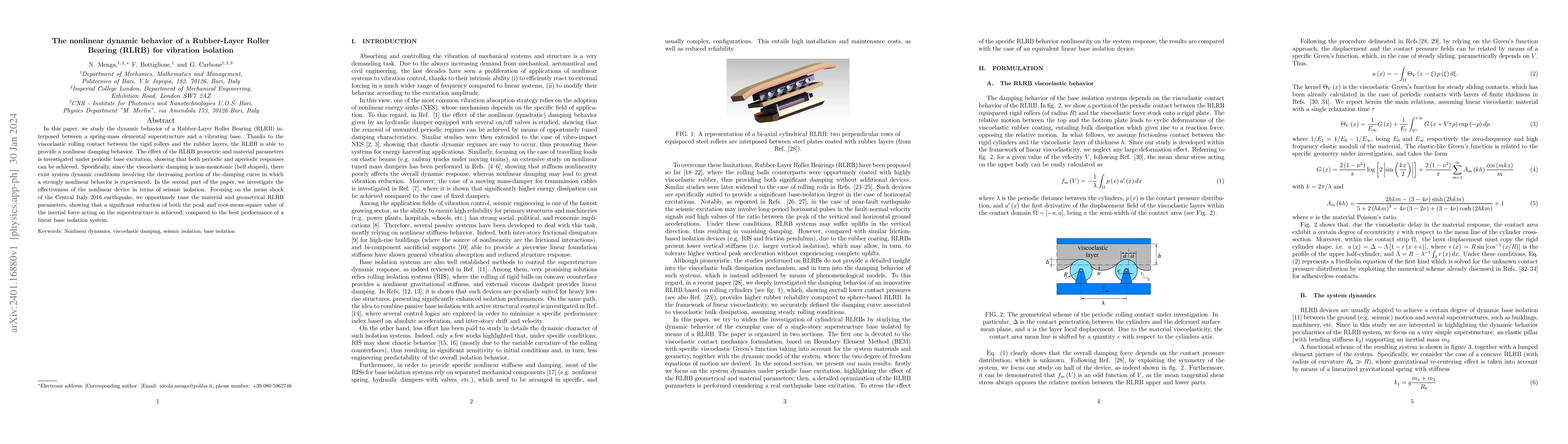 Thumbnail for The nonlinear dynamic behavior of a Rubber-Layer Roller Bearing (RLRB)
  for vibration isolation