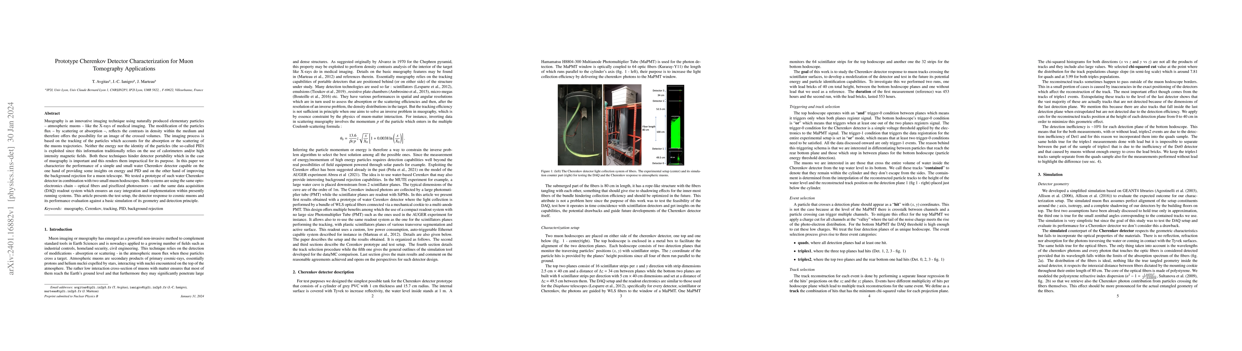 Thumbnail for Prototype Cherenkov Detector Characterization for Muon Tomography
  Applications