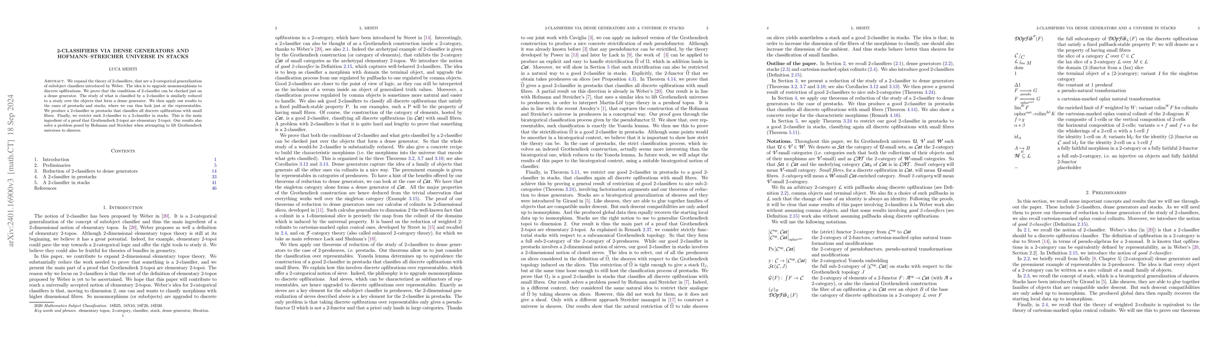 Thumbnail for 2-classifiers via dense generators and Hofmann-Streicher universe in
  stacks