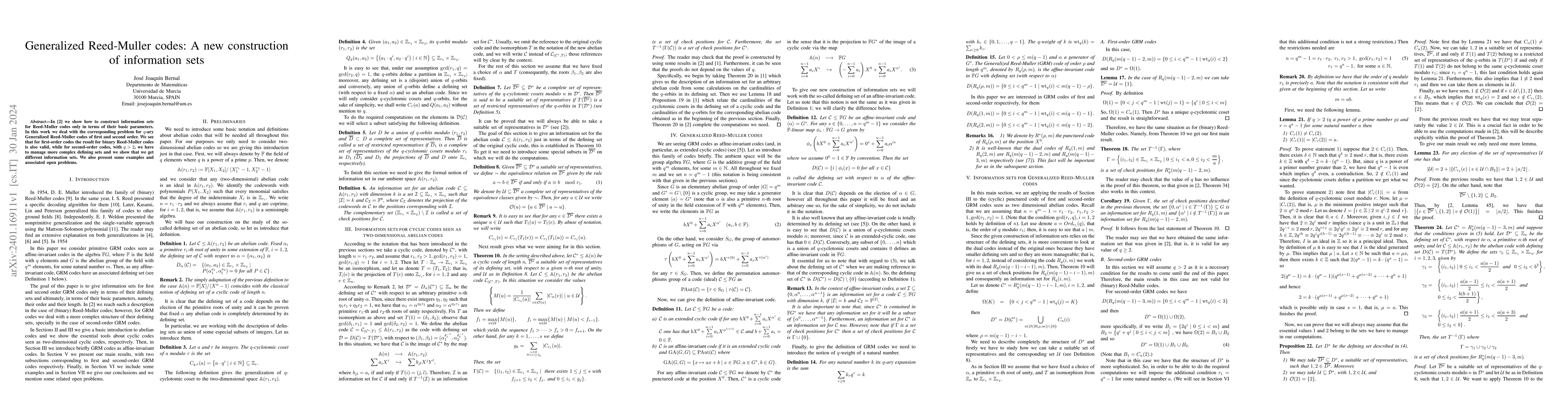 Thumbnail for Generalized Reed-Muller codes: A new construction of information sets