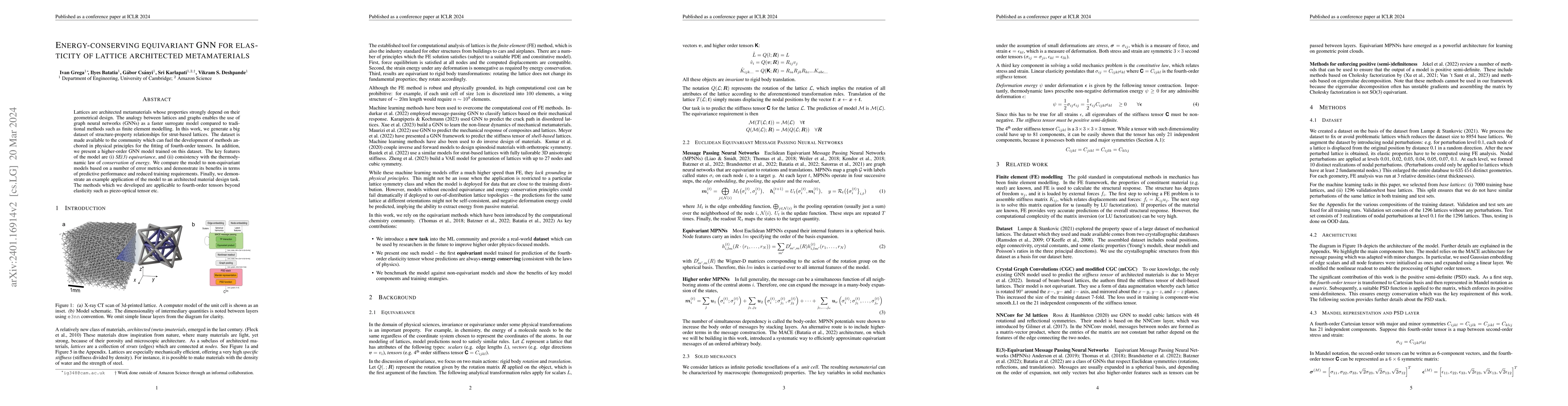 Thumbnail for Energy-conserving equivariant GNN for elasticity of lattice architected
  metamaterials