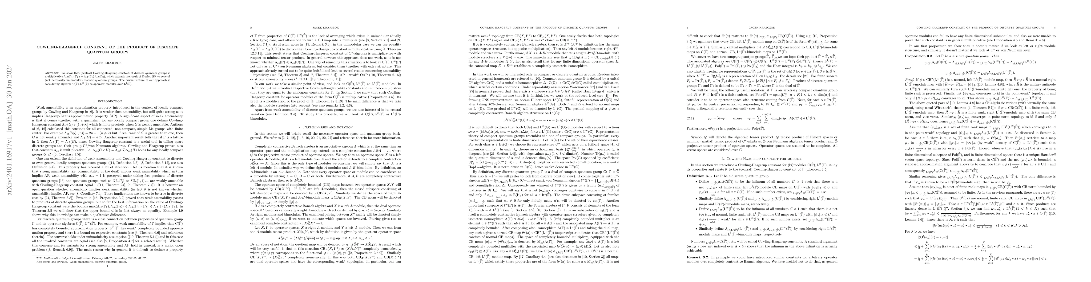 Thumbnail for Cowling-Haagerup constant of the product of discrete quantum groups