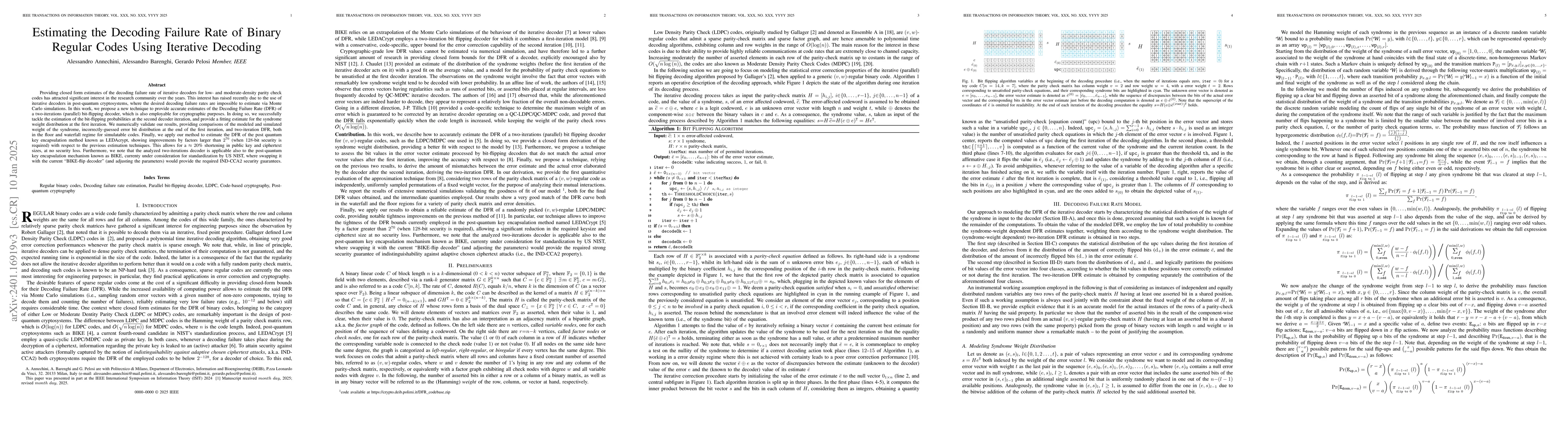Thumbnail for Bit-flipping Decoder Failure Rate Estimation for (v,w)-regular Codes