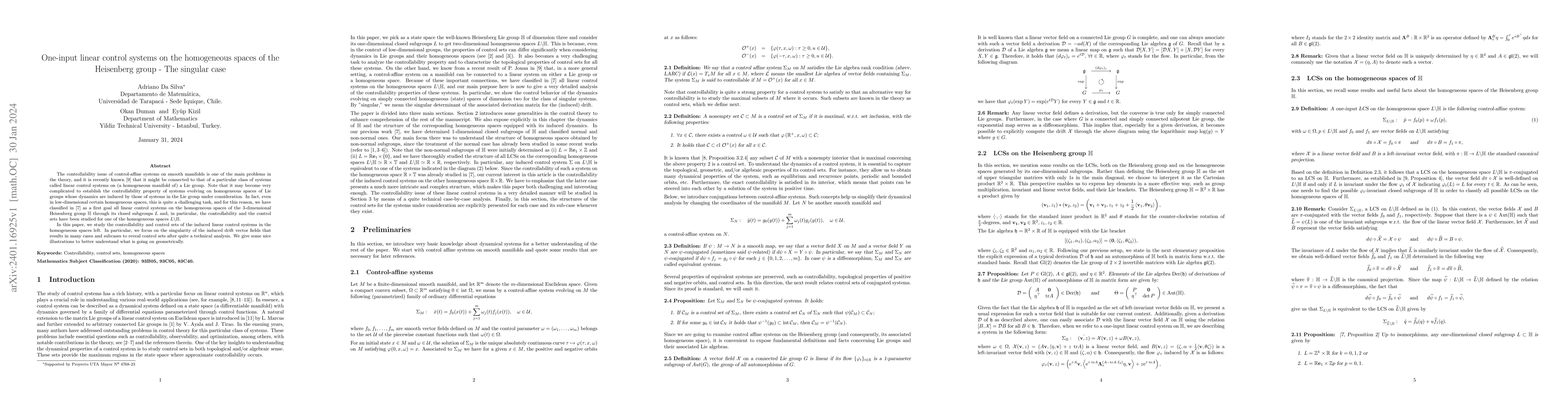 Thumbnail for One-input linear control systems on the homogeneous spaces of the
  Heisenberg group -- The singular case