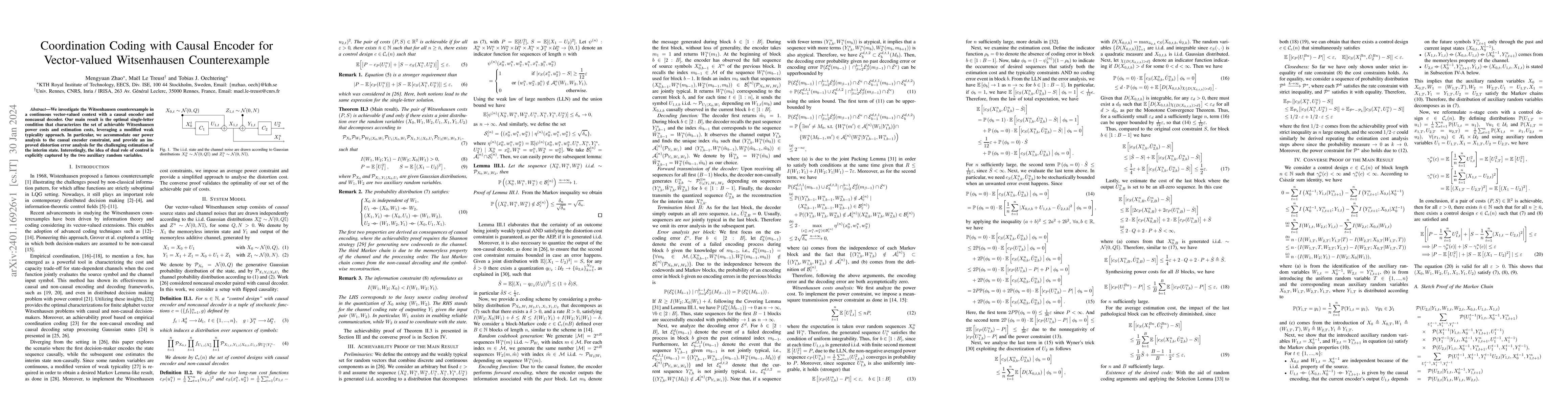 Thumbnail for Coordination Coding with Causal Encoder for Vector-valued Witsenhausen
  Counterexample