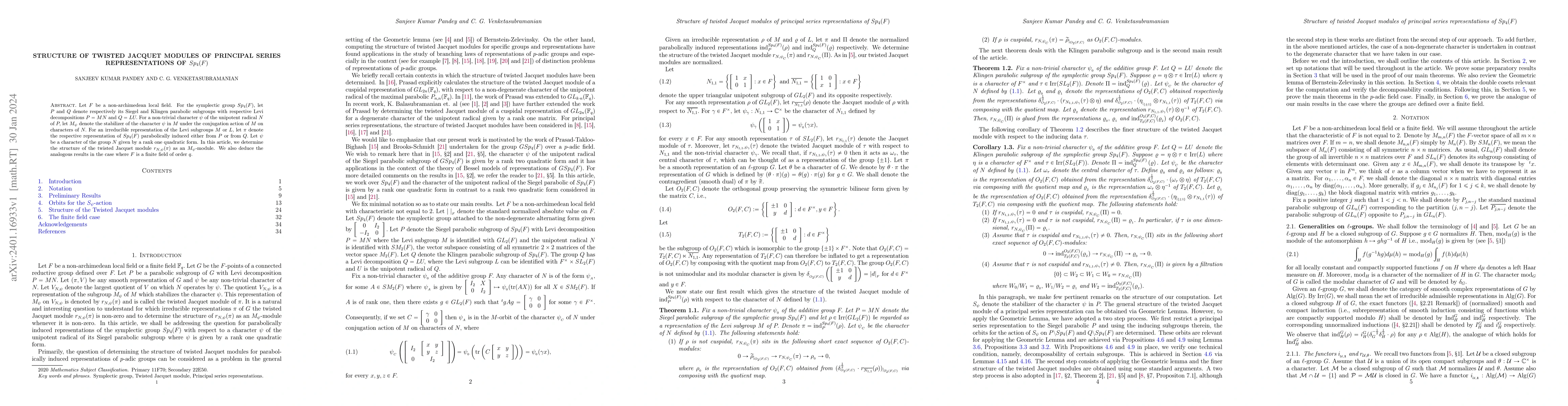 Thumbnail for Structure of Twisted Jacquet Modules of principal series representations
  of $Sp_{4}(F)$
