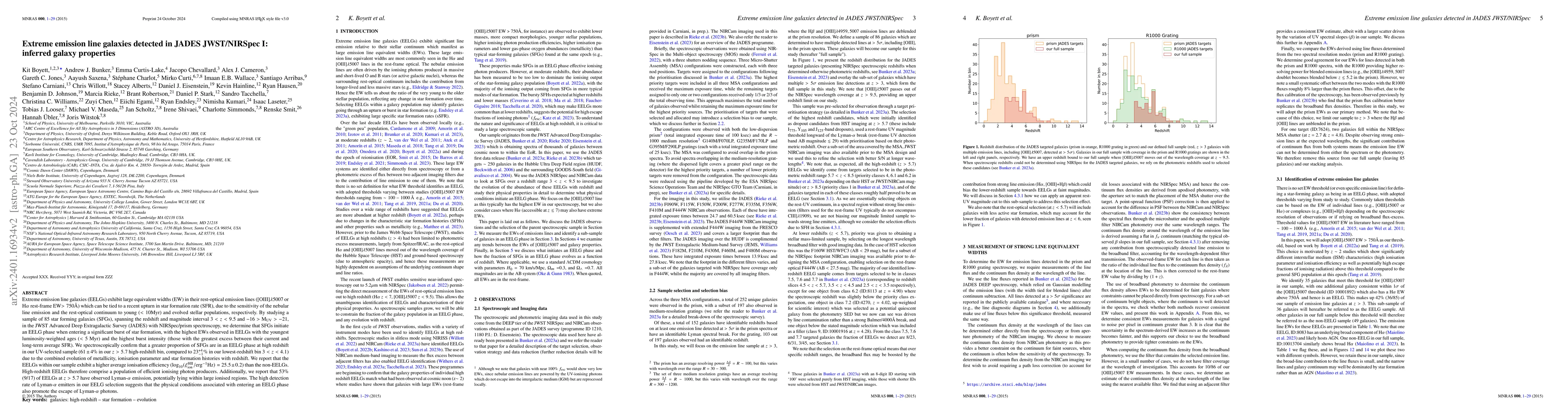 Thumbnail for Extreme emission line galaxies detected in JADES JWST/NIRSpec I:
  inferred galaxy properties