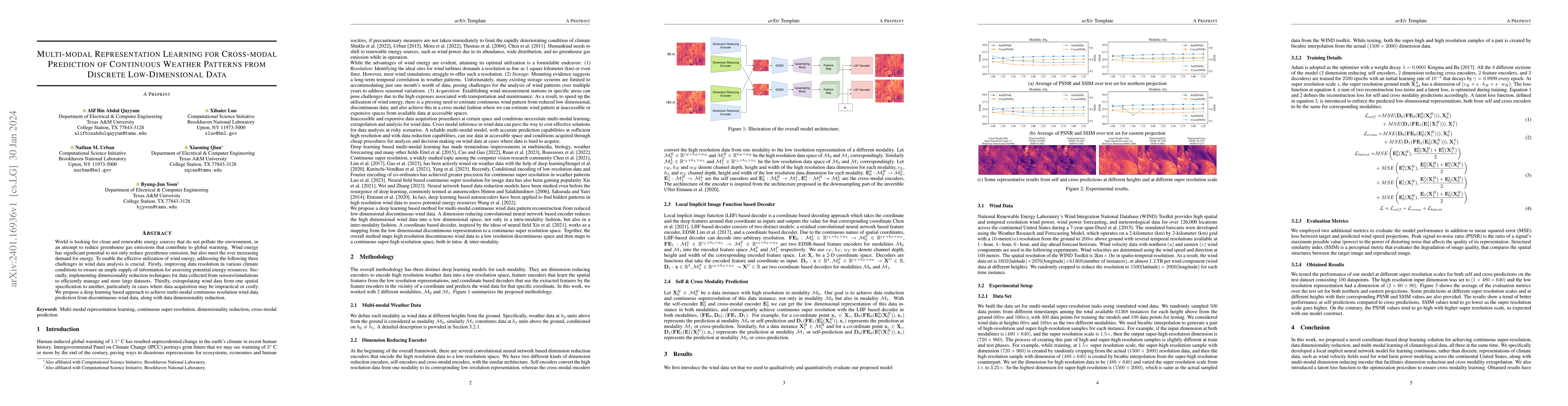 Thumbnail for Multi-modal Representation Learning for Cross-modal Prediction of
  Continuous Weather Patterns from Discrete Low-Dimensional Data