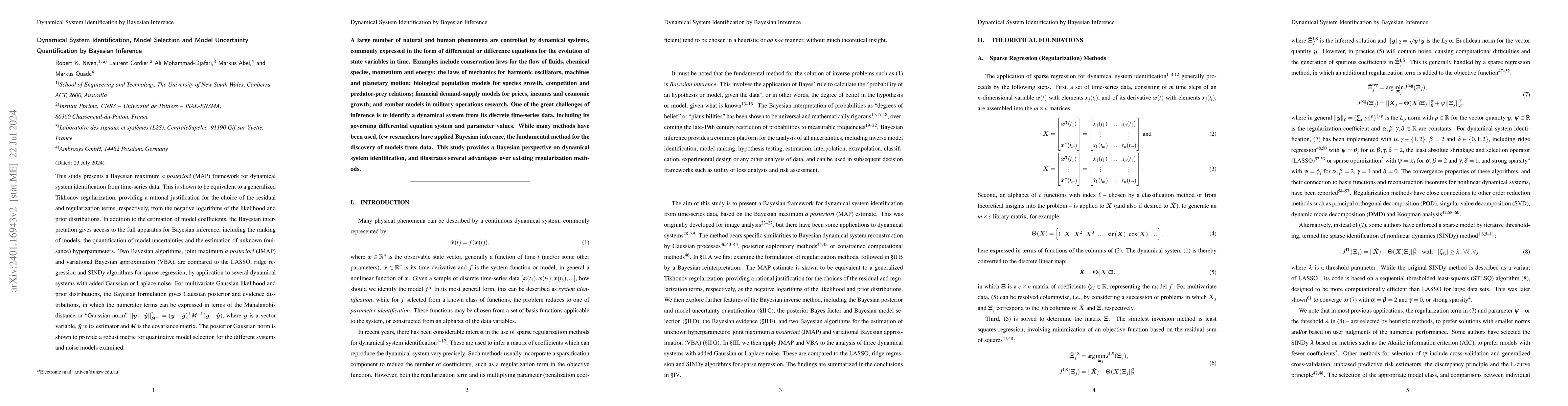 Thumbnail for Dynamical System Identification, Model Selection and Model Uncertainty
  Quantification by Bayesian Inference