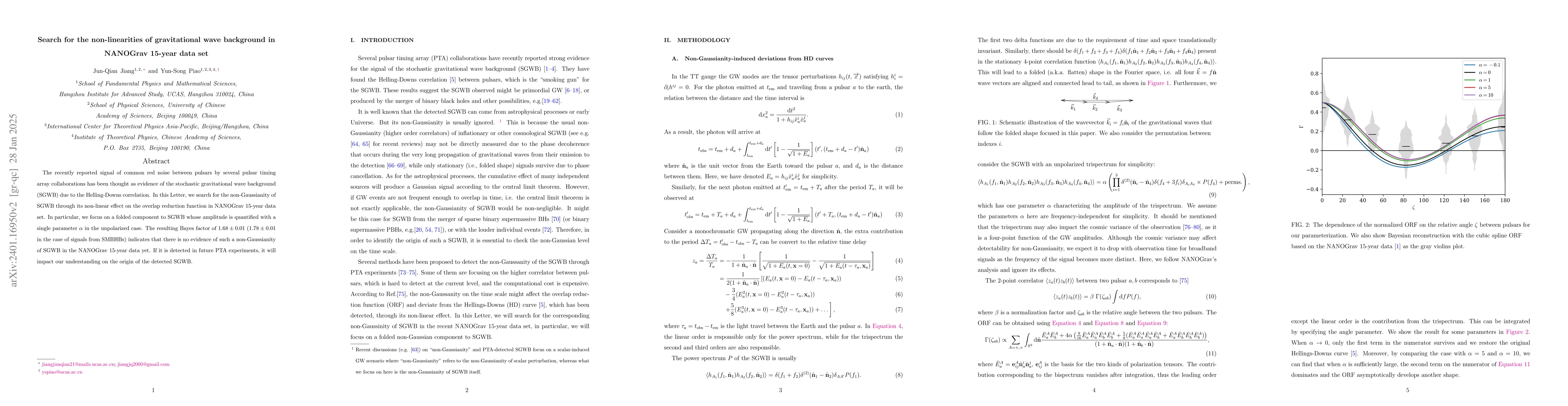 Thumbnail for Search for the non-linearities of gravitational wave background in
  NANOGrav 15-year data set