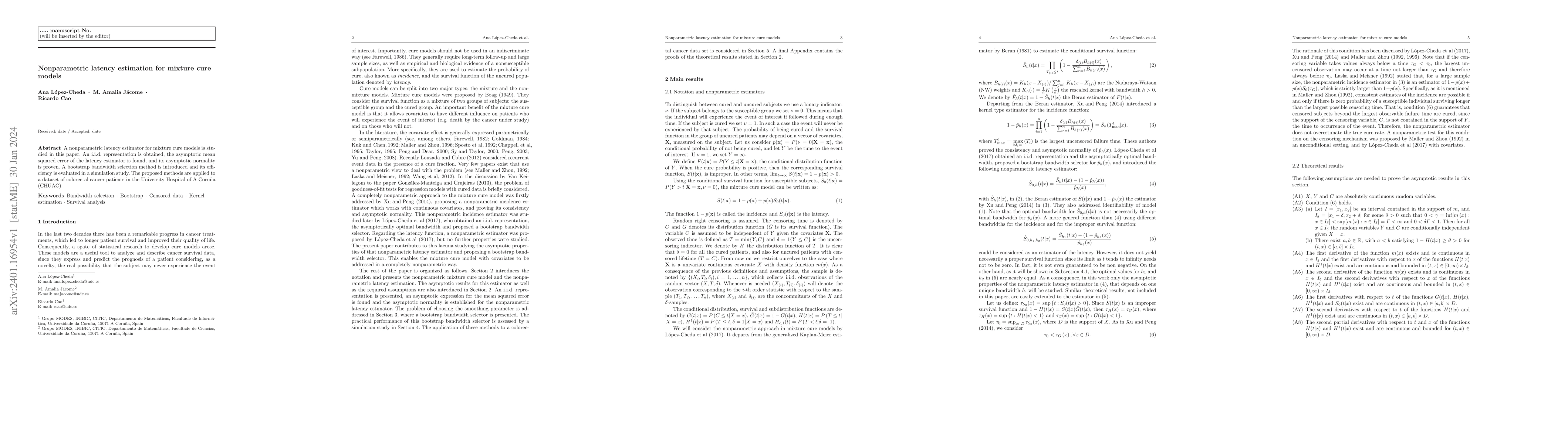Thumbnail for Nonparametric latency estimation for mixture cure models