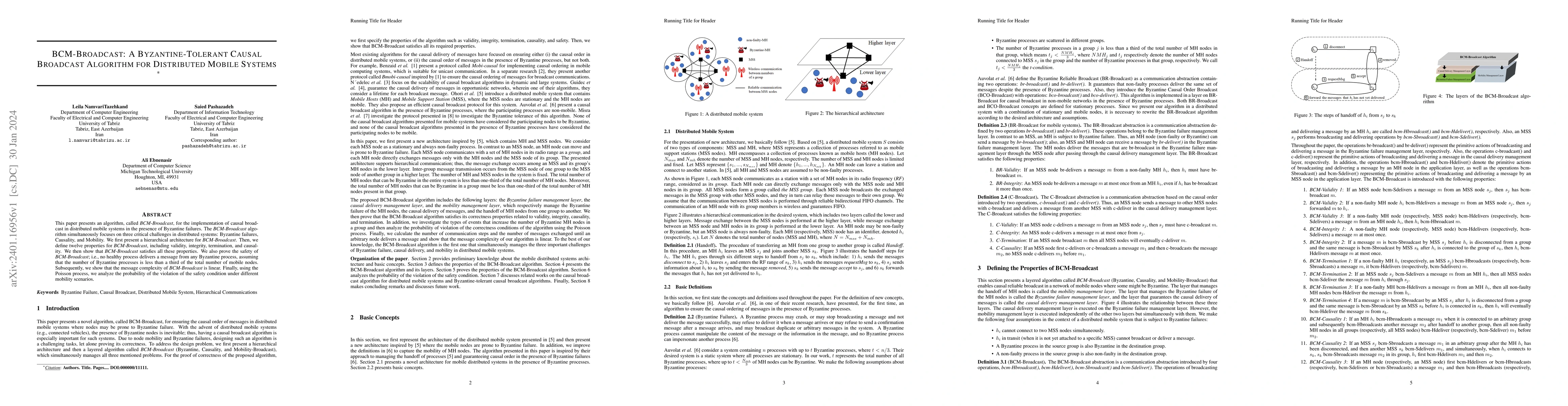 Thumbnail for BCM-Broadcast: A Byzantine-Tolerant Causal Broadcast Algorithm for
  Distributed Mobile Systems
