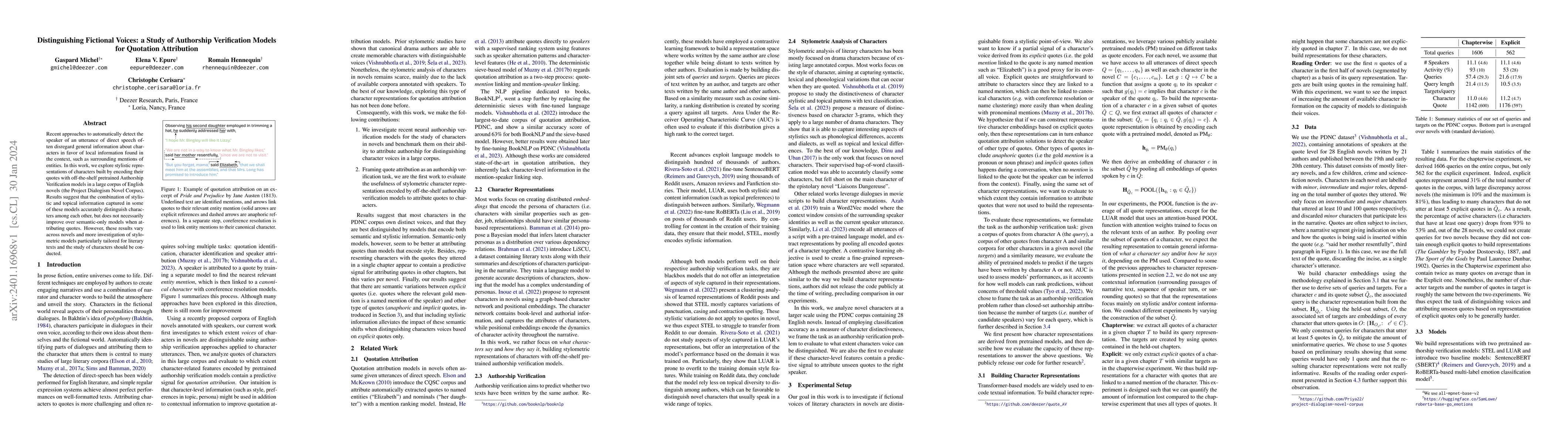 Thumbnail for Distinguishing Fictional Voices: a Study of Authorship Verification
  Models for Quotation Attribution