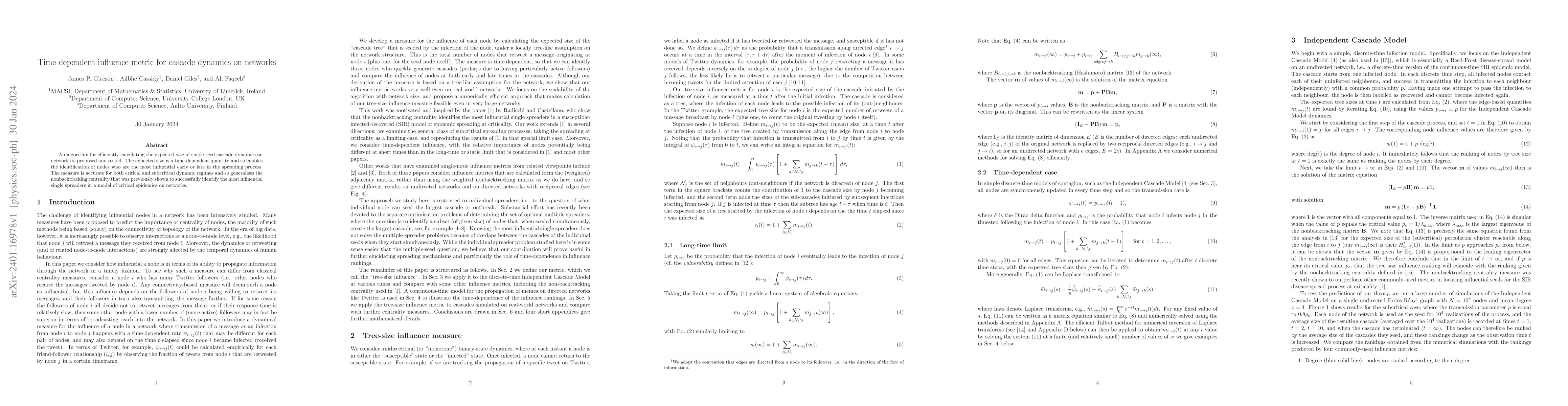 Thumbnail for Time-dependent influence metric for cascade dynamics on networks