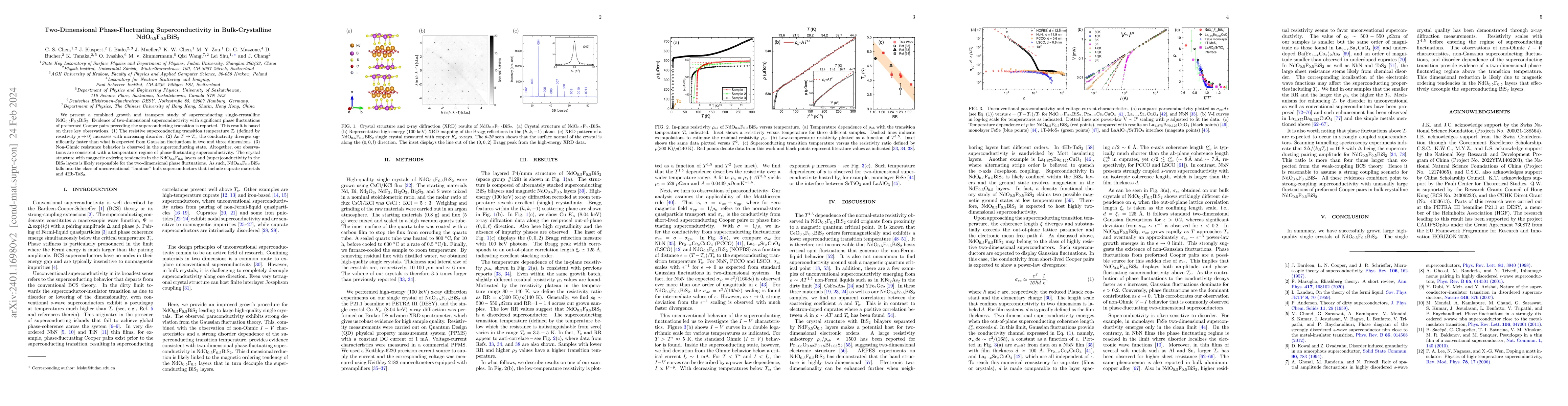 Thumbnail for Two-Dimensional Phase-Fluctuating Superconductivity in Bulk-Crystalline
  NdO$_{0.5}$F$_{0.5}$BiS$_2$