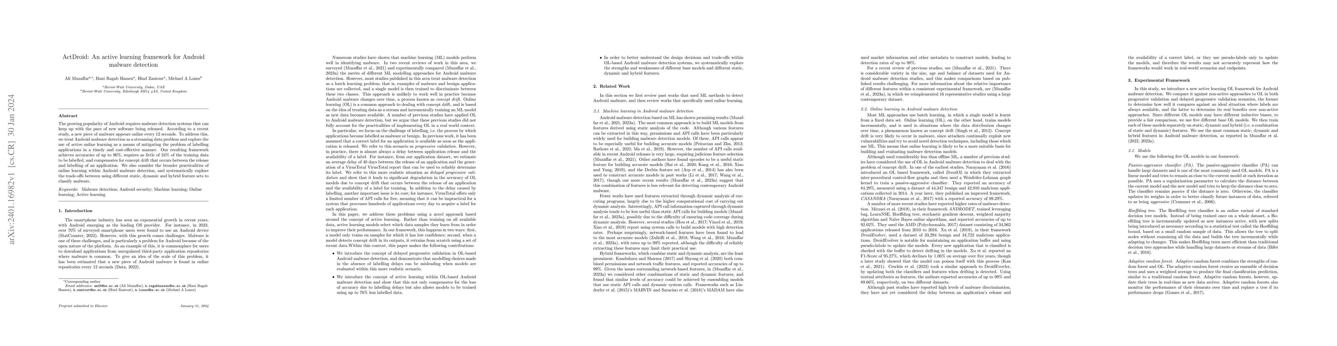 Thumbnail for ActDroid: An active learning framework for Android malware detection