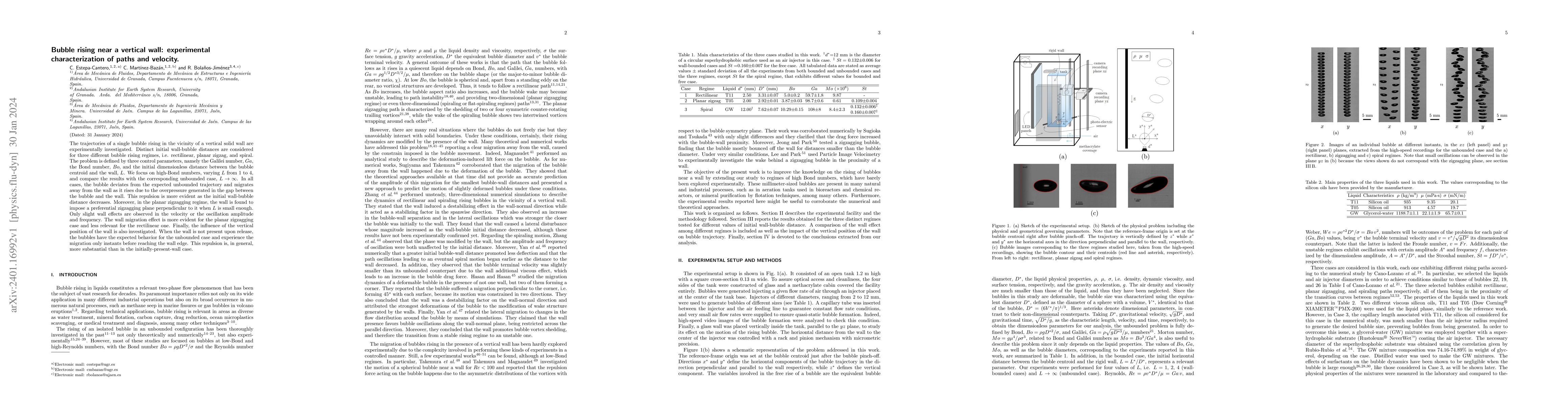 Thumbnail for Bubble rising near a vertical wall: experimental characterization of
  paths and velocity