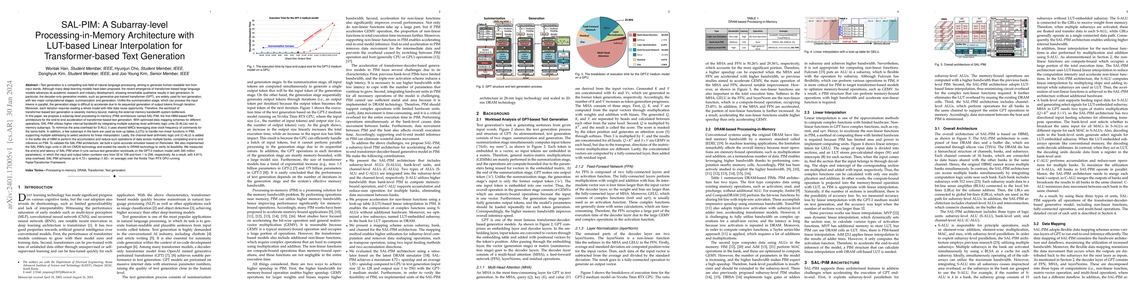 Thumbnail for SAL-PIM: A Subarray-level Processing-in-Memory Architecture with
  LUT-based Linear Interpolation for Transformer-based Text Generation