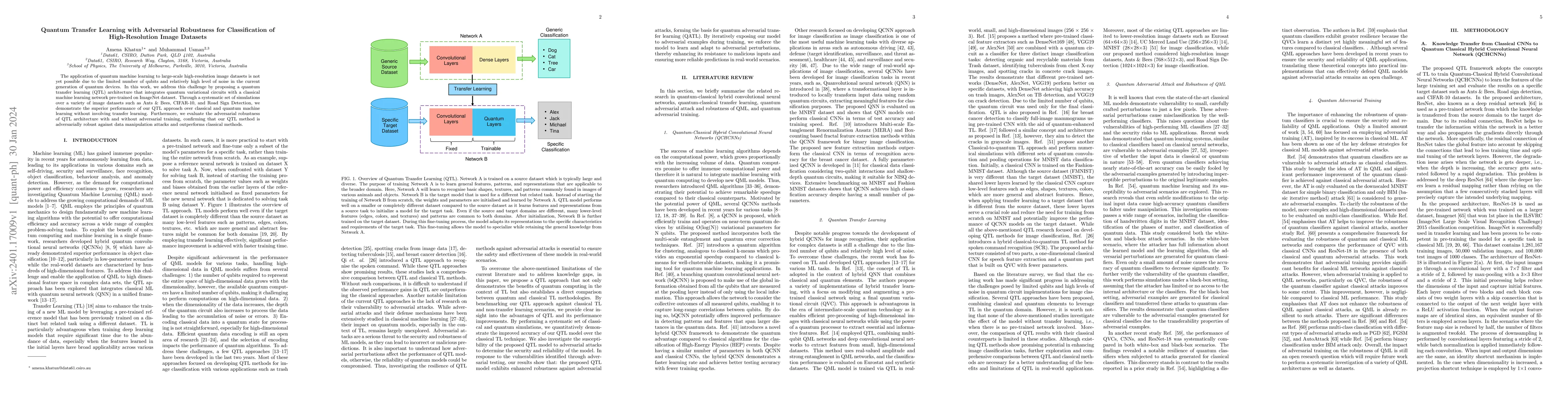 Thumbnail for Quantum Transfer Learning with Adversarial Robustness for Classification
  of High-Resolution Image Datasets