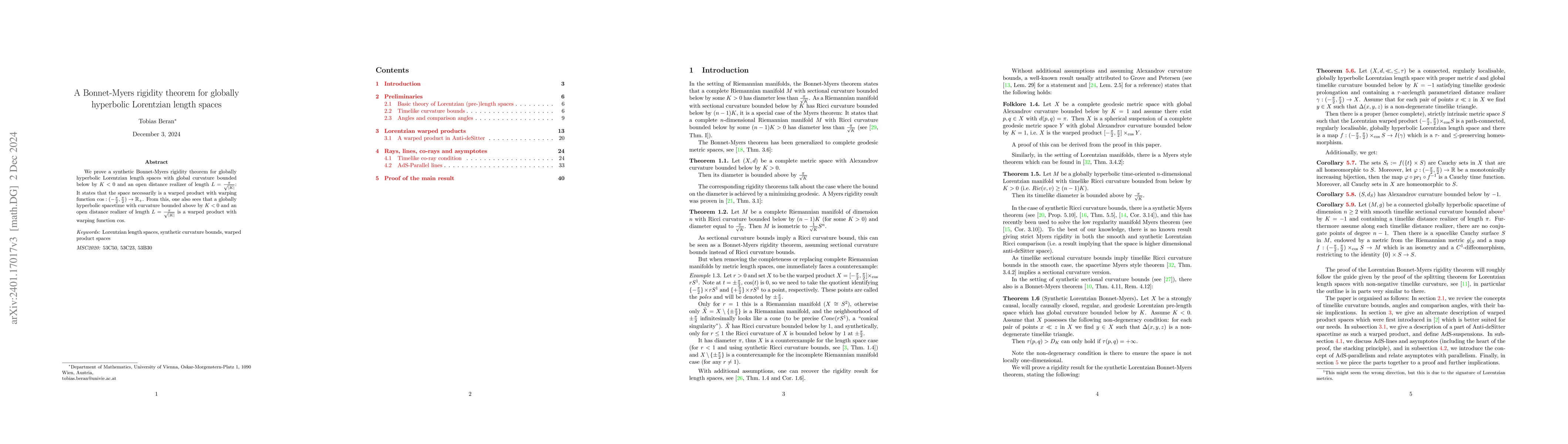 Thumbnail for Bonnet-Myers rigidity theorem for globally hyperbolic Lorentzian length
  spaces