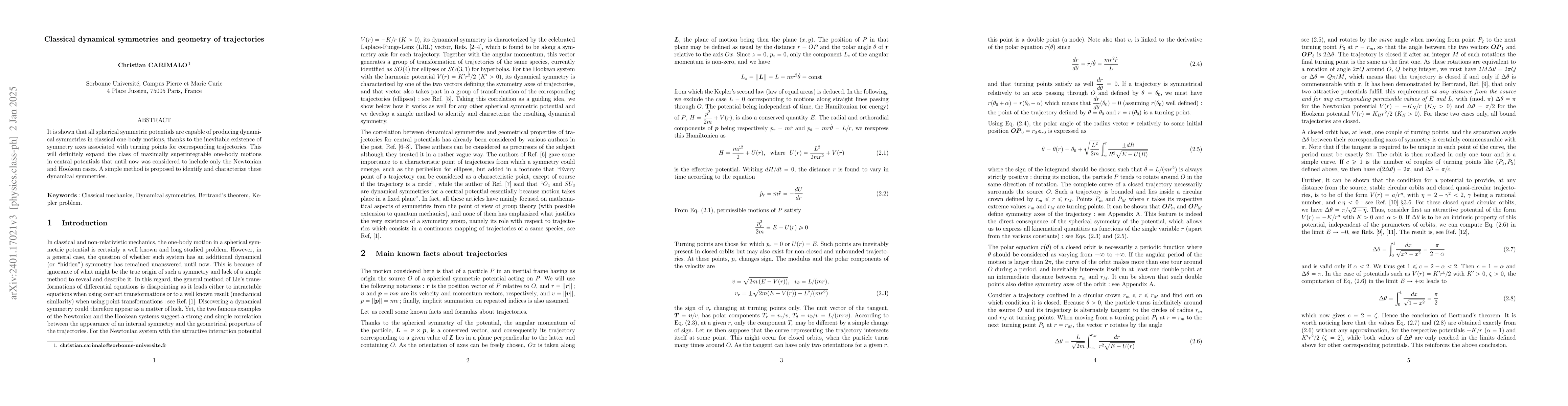 Thumbnail for Classical Dynamical Symmetries and Geometry of Trajectories