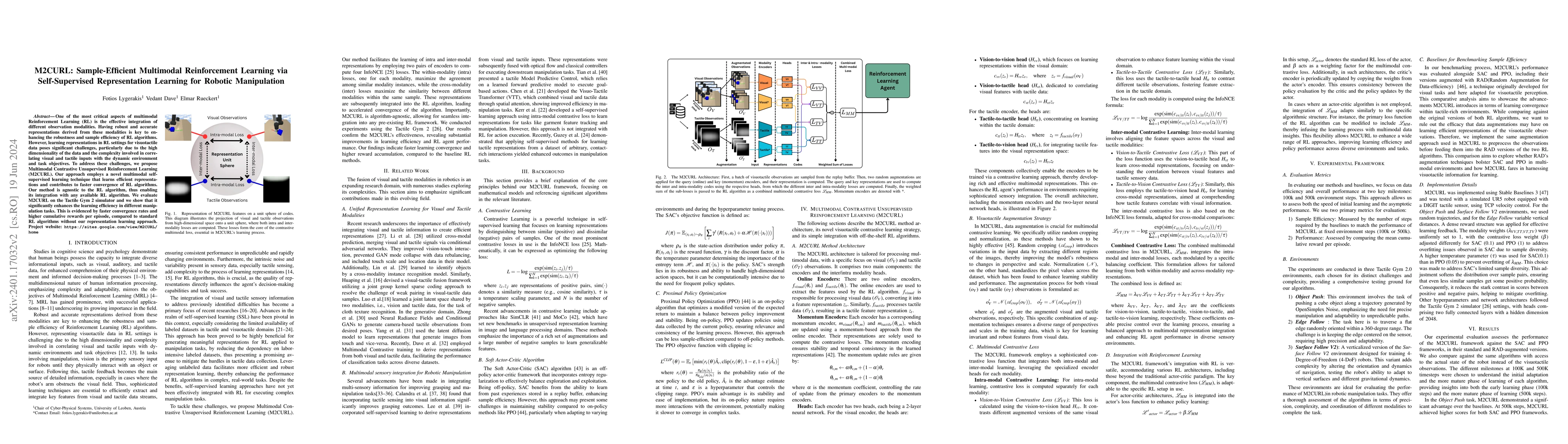 Thumbnail for M2CURL: Sample-Efficient Multimodal Reinforcement Learning via
  Self-Supervised Representation Learning for Robotic Manipulation