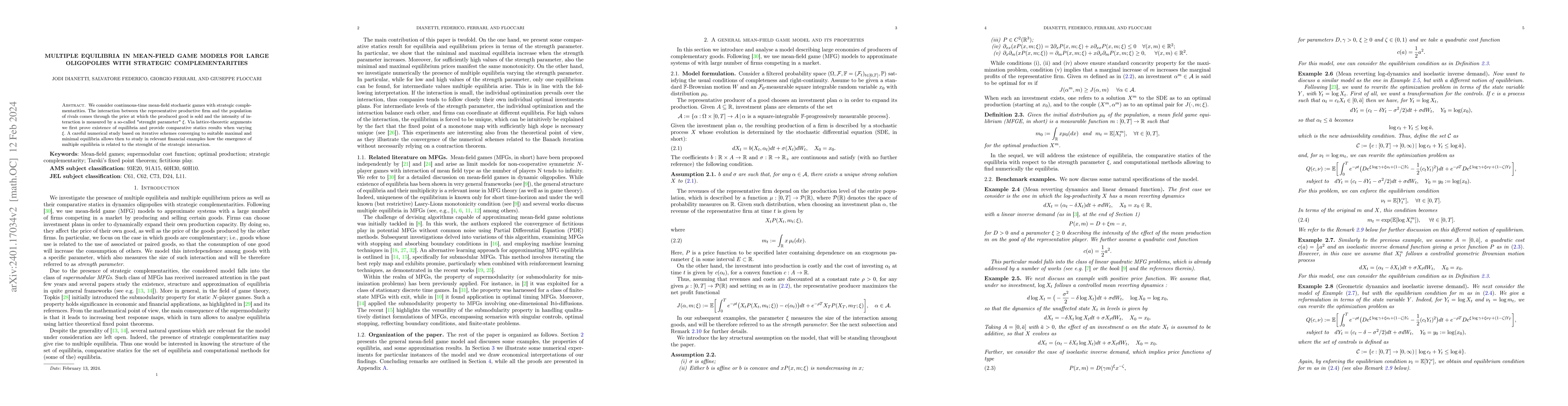 Thumbnail for Multiple equilibria in mean-field game models for large oligopolies with
  strategic complementarities