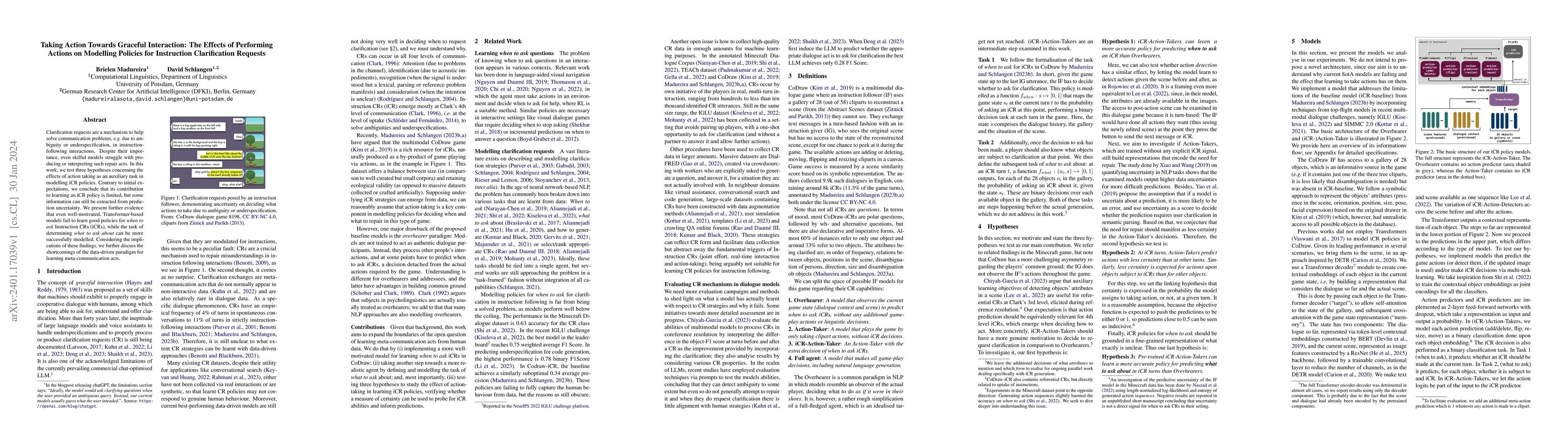 Thumbnail for Taking Action Towards Graceful Interaction: The Effects of Performing
  Actions on Modelling Policies for Instruction Clarification Requests