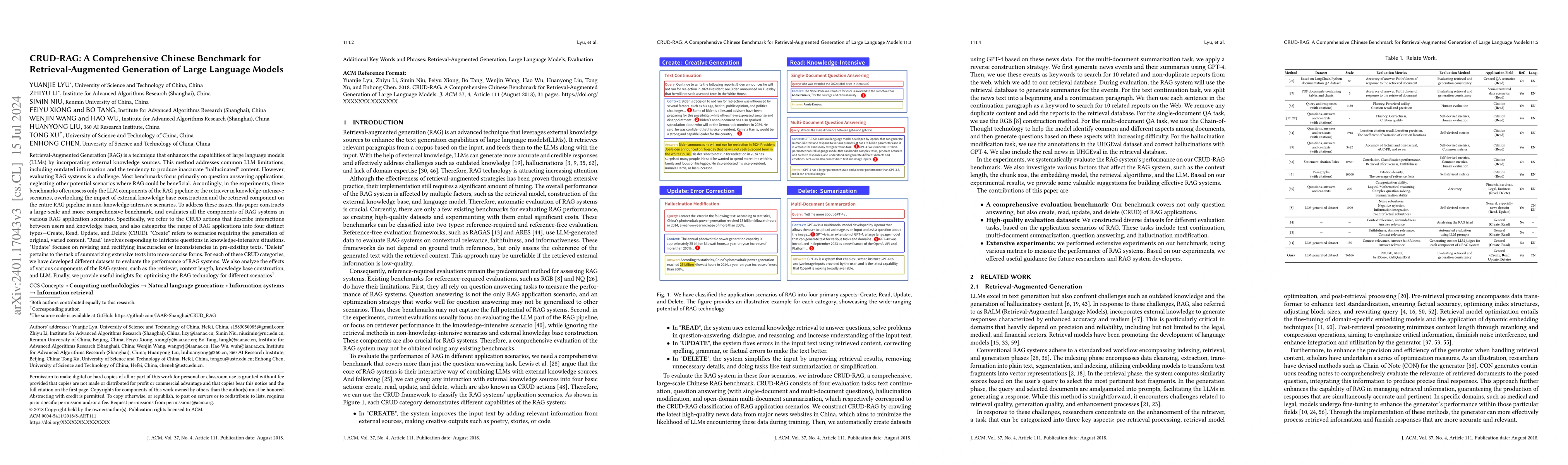 Thumbnail for CRUD-RAG: A Comprehensive Chinese Benchmark for Retrieval-Augmented
  Generation of Large Language Models