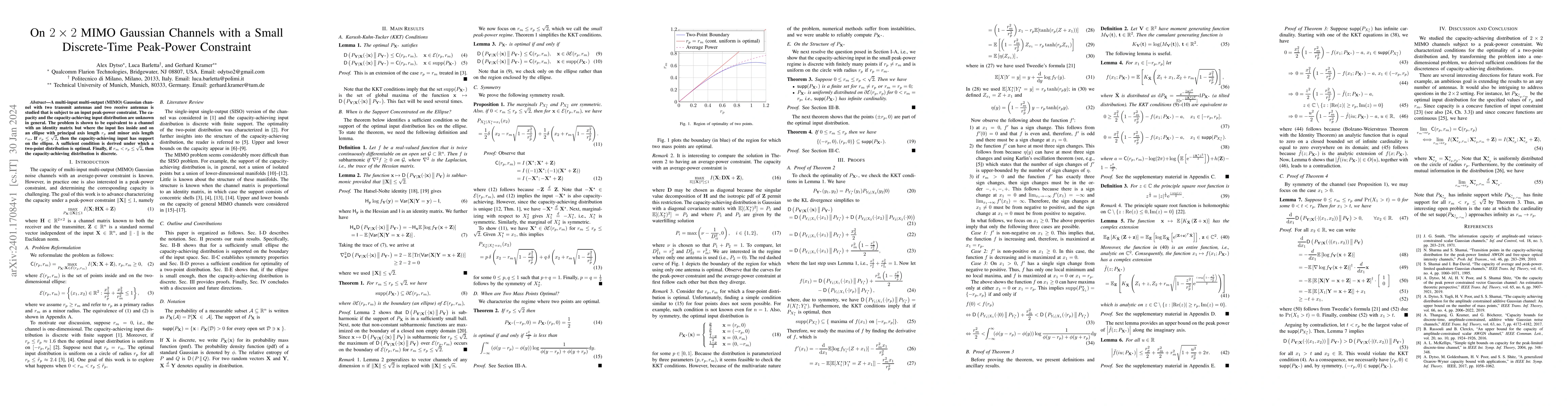 Thumbnail for On $2 \times 2$ MIMO Gaussian Channels with a Small Discrete-Time
  Peak-Power Constraint