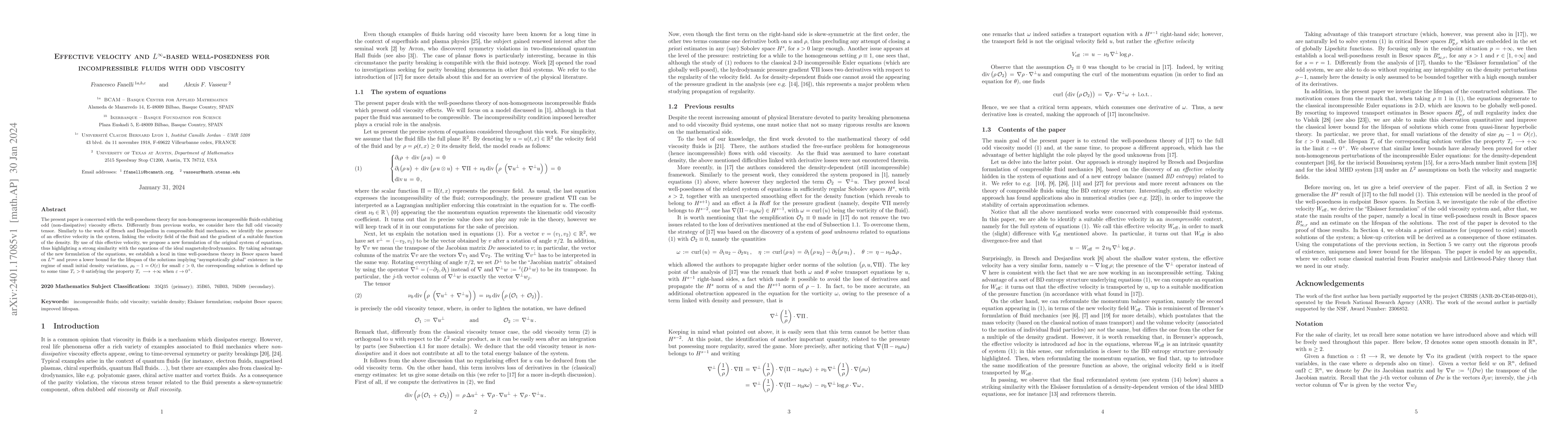 Thumbnail for Effective velocity and $L^\infty$-based well-posedness for
  incompressible fluids with odd viscosity