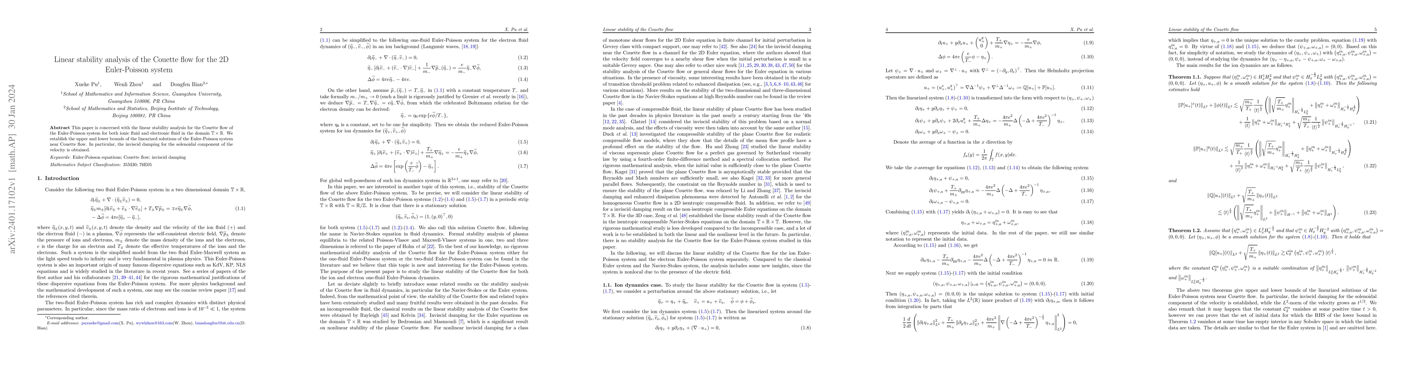 Thumbnail for Linear stability analysis of the Couette flow for the 2D Euler-Poisson
  system