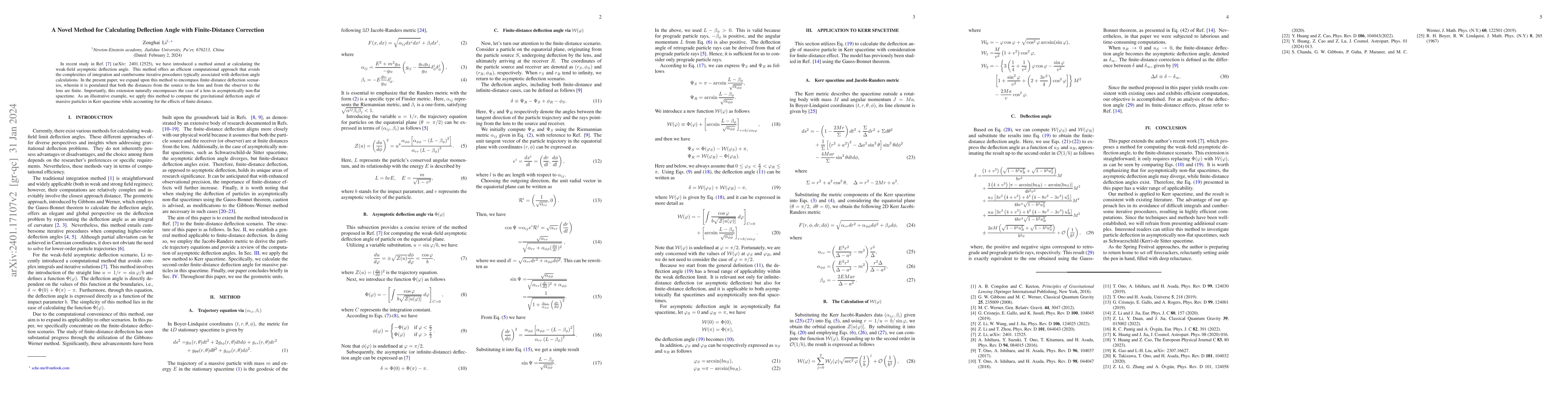 Thumbnail for A Novel Method for Calculating Deflection Angle with Finite-Distance
  Correction