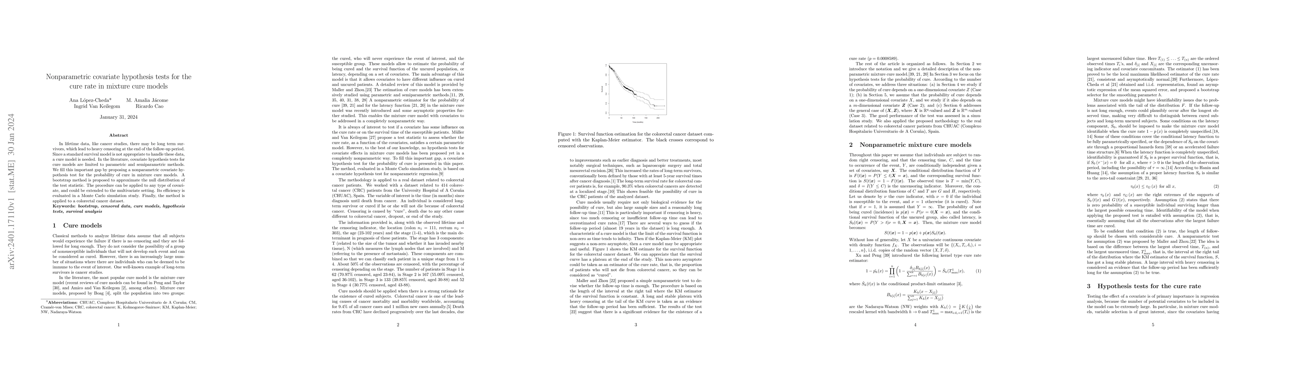 Thumbnail for Nonparametric covariate hypothesis tests for the cure rate in mixture
  cure models