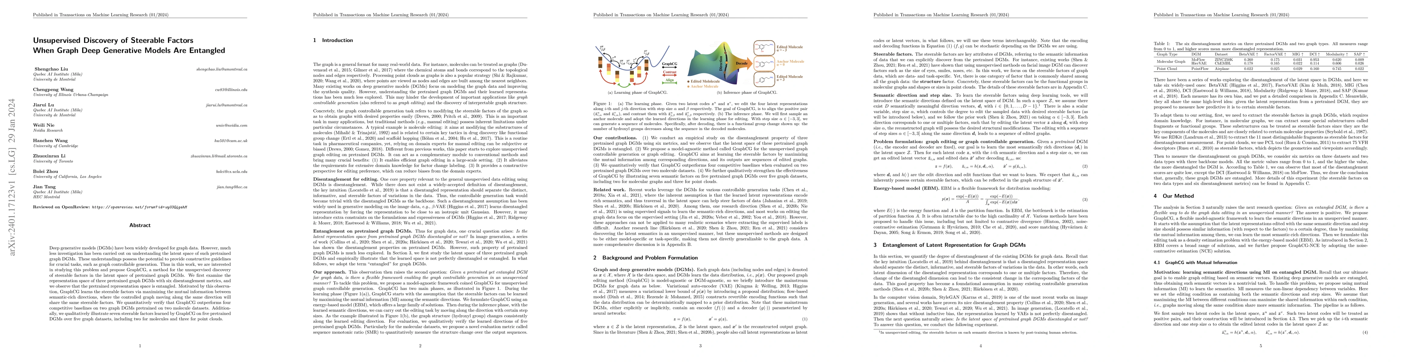 Thumbnail for Unsupervised Discovery of Steerable Factors When Graph Deep Generative
  Models Are Entangled