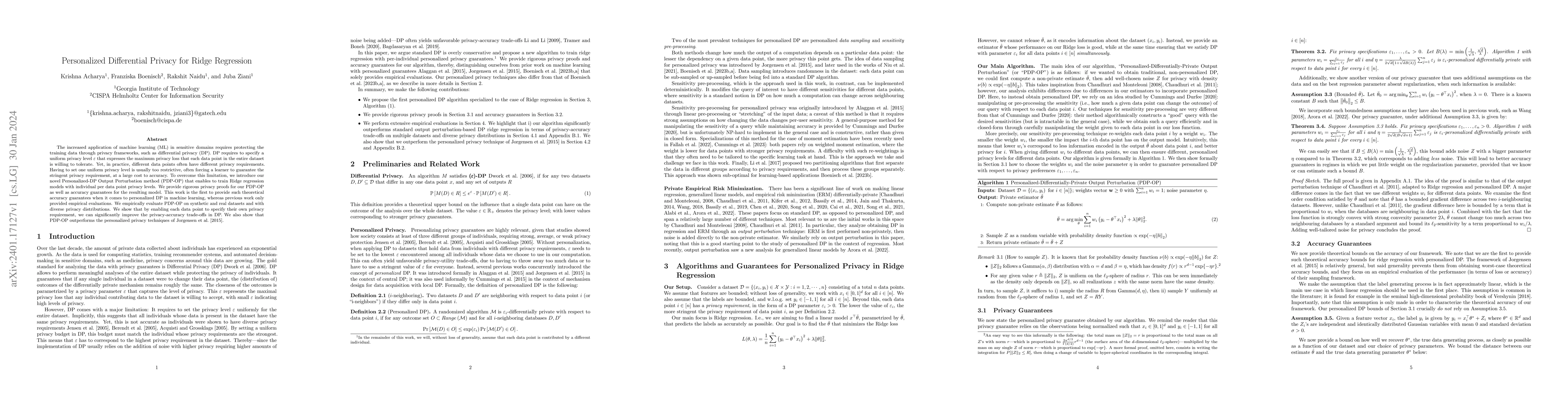 Thumbnail for Personalized Differential Privacy for Ridge Regression