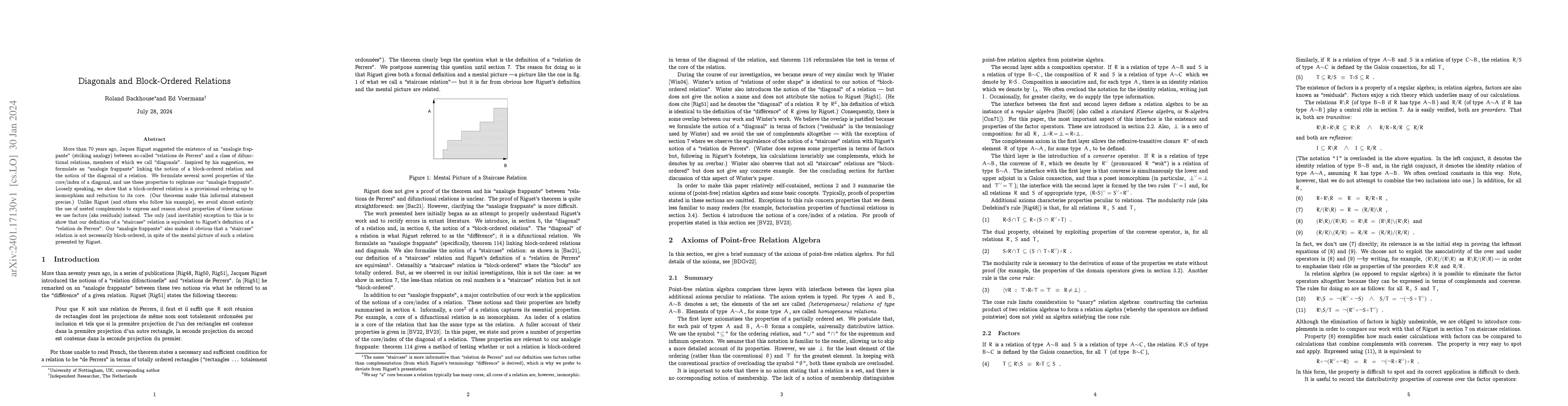 Thumbnail for Diagonals and Block-Ordered Relations