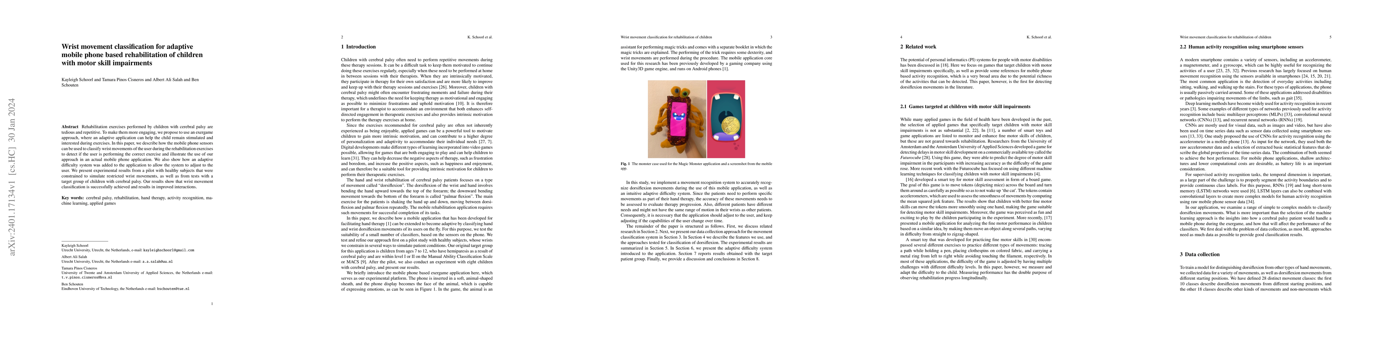 Thumbnail for Wrist movement classification for adaptive mobile phone based
  rehabilitation of children with motor skill impairments