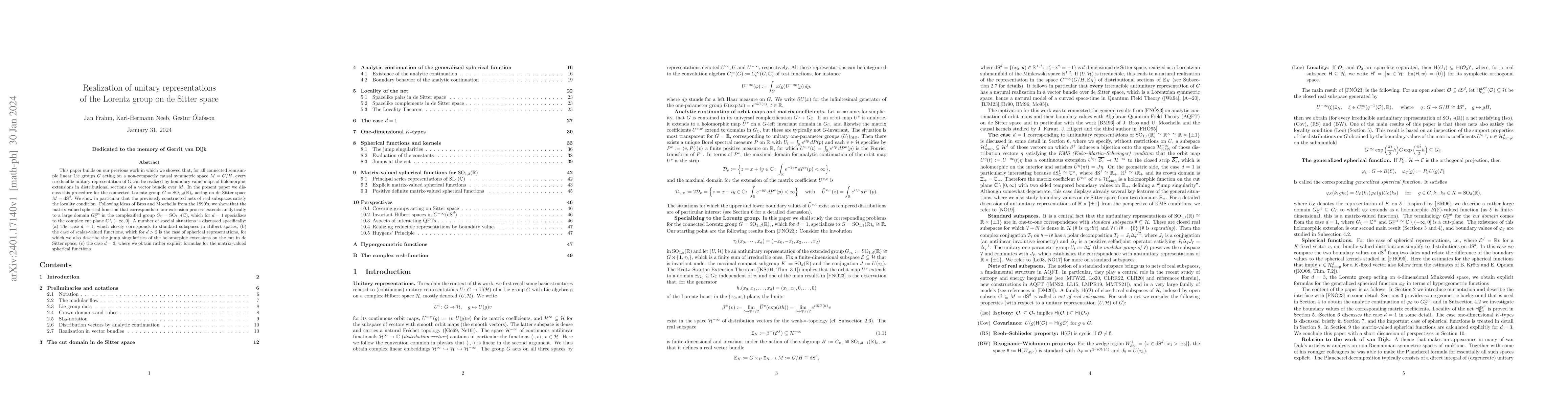 Thumbnail for Realization of unitary representations of the Lorentz group on de Sitter
  space