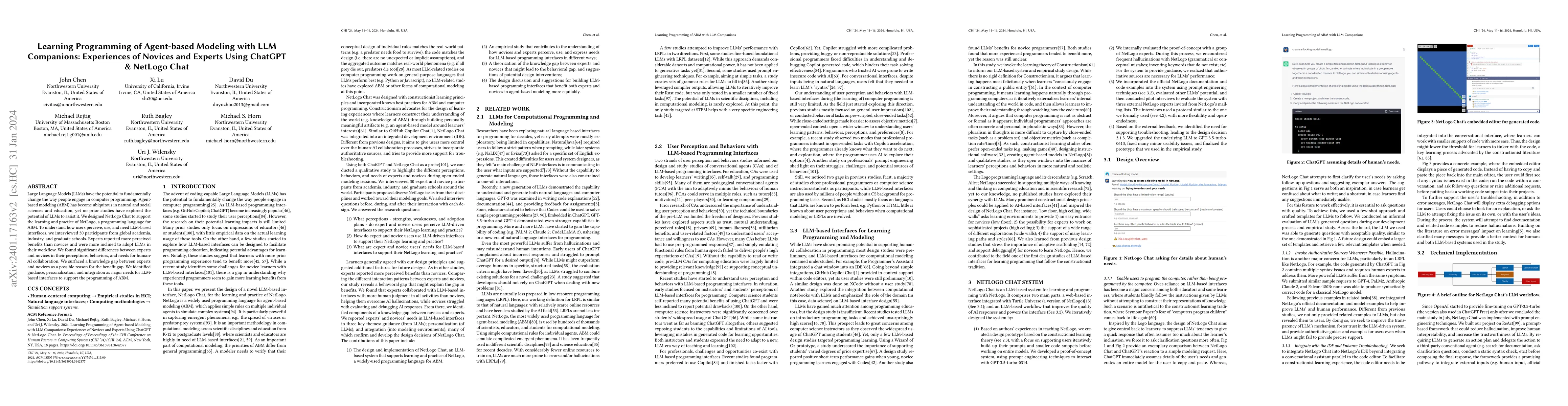 Thumbnail for Learning Agent-based Modeling with LLM Companions: Experiences of
  Novices and Experts Using ChatGPT & NetLogo Chat