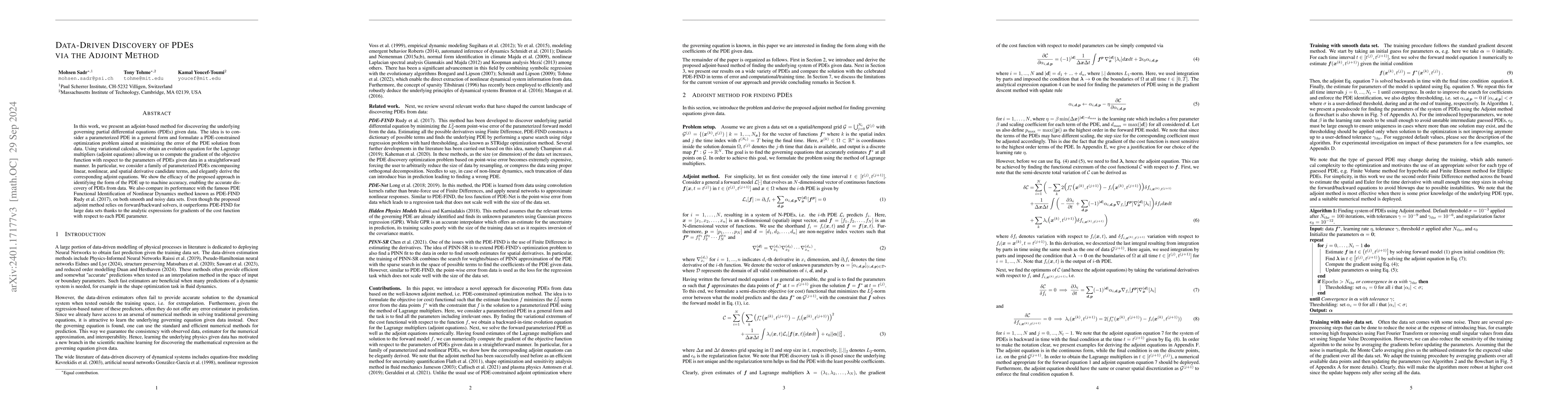 Thumbnail for Data-Driven Discovery of PDEs via the Adjoint Method
