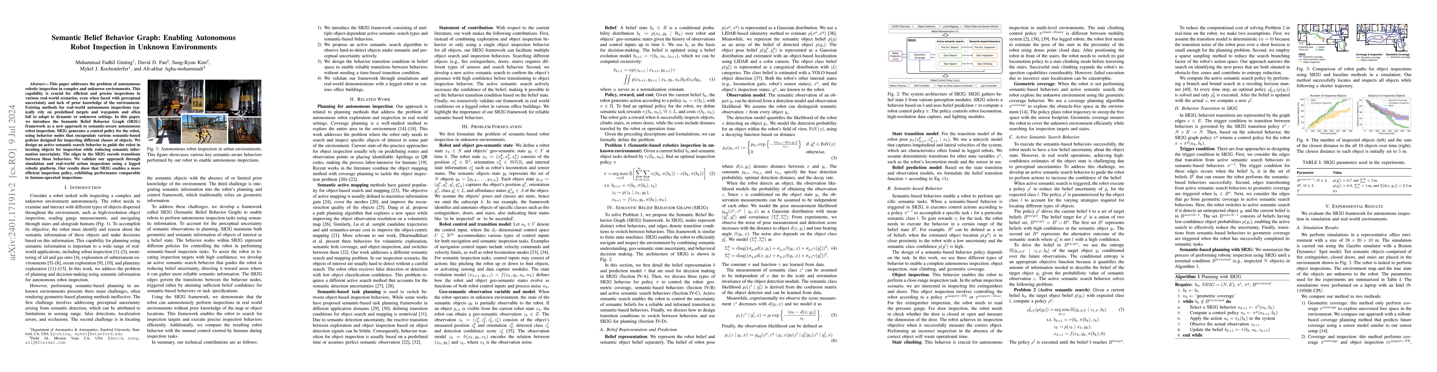 Thumbnail for Semantic Belief Behavior Graph: Enabling Autonomous Robot Inspection in
  Unknown Environments
