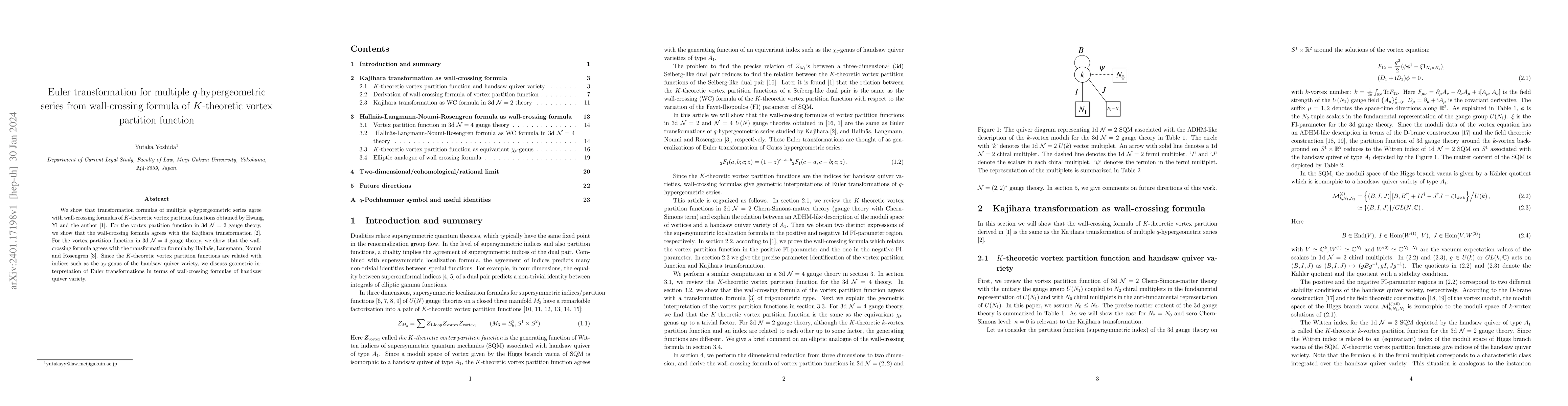 Thumbnail for Euler transformation for multiple $q$-hypergeometric series from
  wall-crossing formula of $K$-theoretic vortex partition function