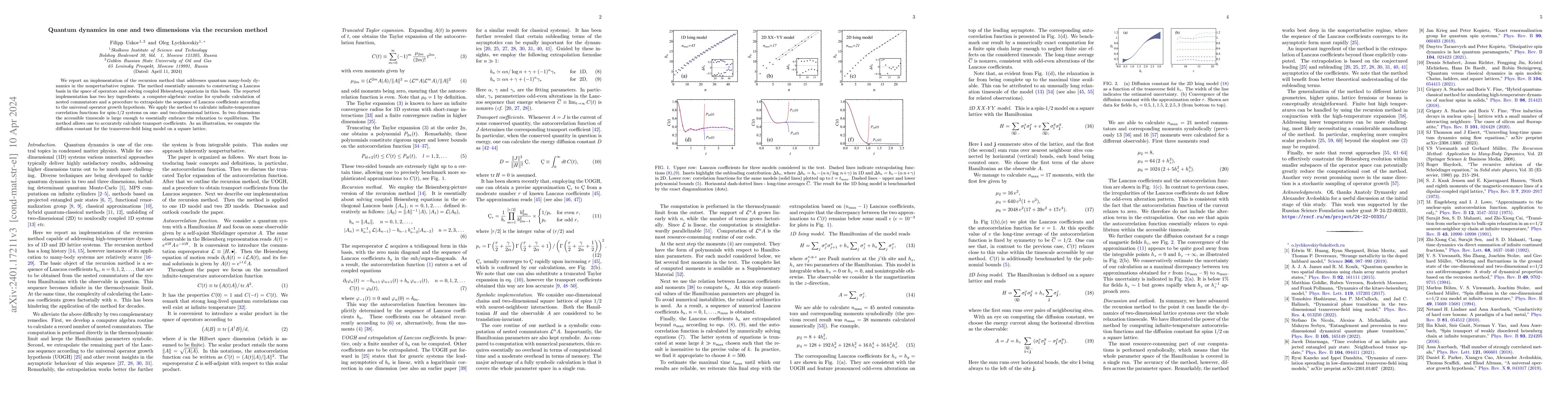 Thumbnail for Quantum dynamics in one and two dimensions via recursion method