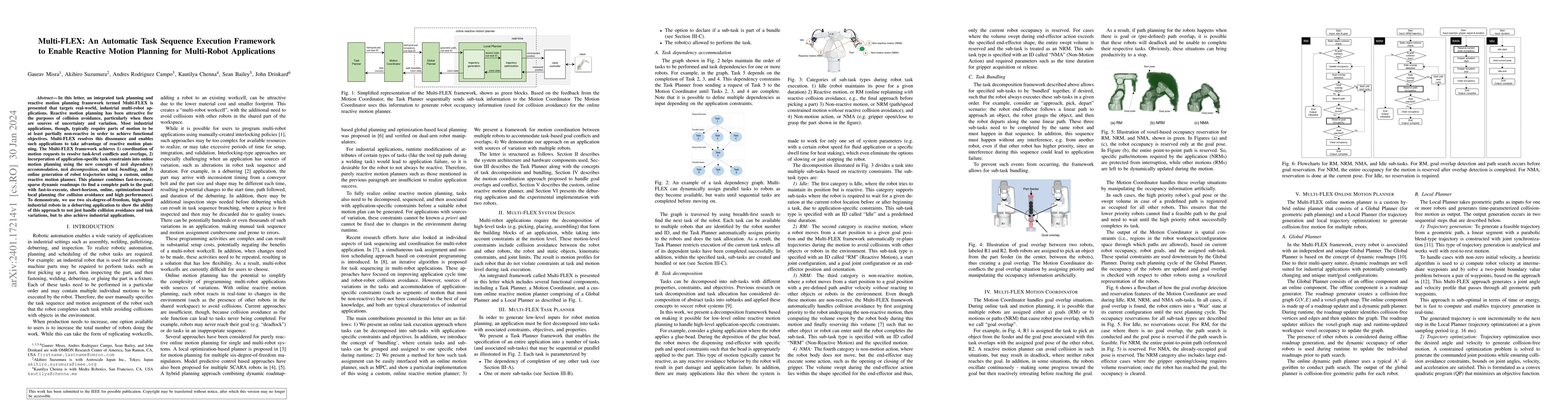 Thumbnail for Multi-FLEX: An Automatic Task Sequence Execution Framework to Enable
  Reactive Motion Planning for Multi-Robot Applications
