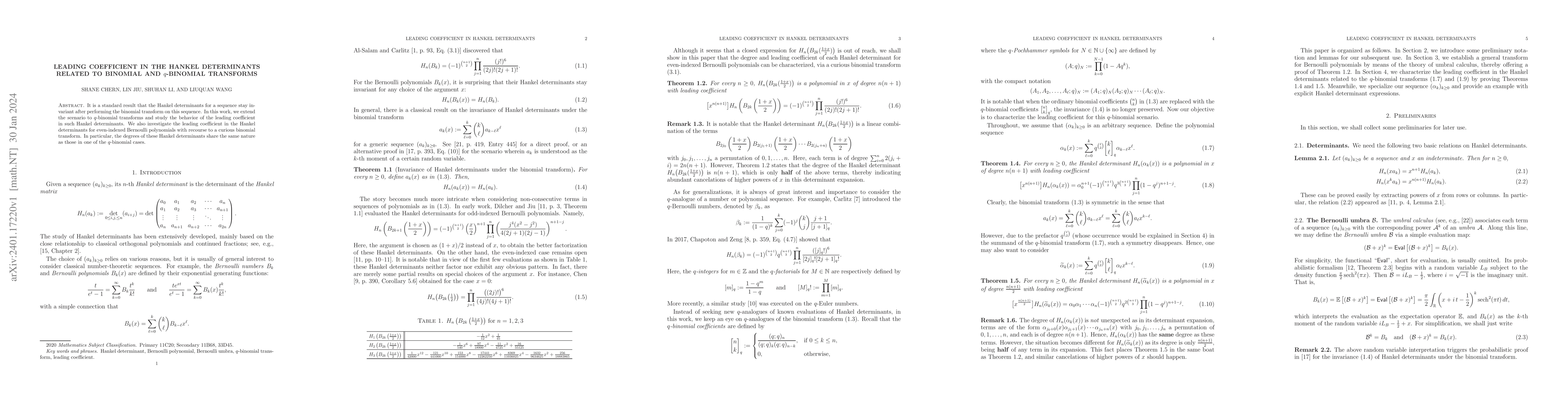 Thumbnail for Leading coefficient in the Hankel determinants related to binomial and
  $q$-binomial transforms